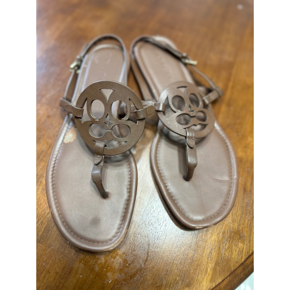 Coach Brown‎ Leather Sandals Thong Buckle Strap Summer Shoes
